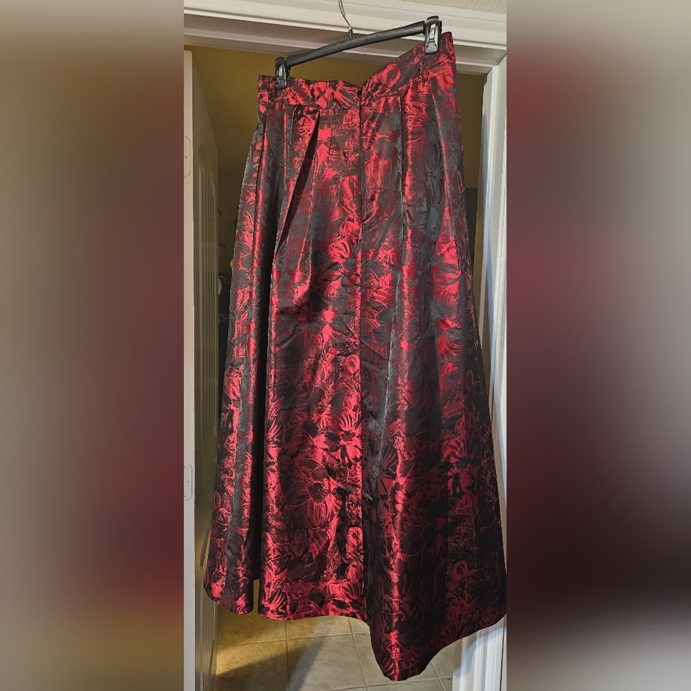 Elegant Red and Black Floral Skirt